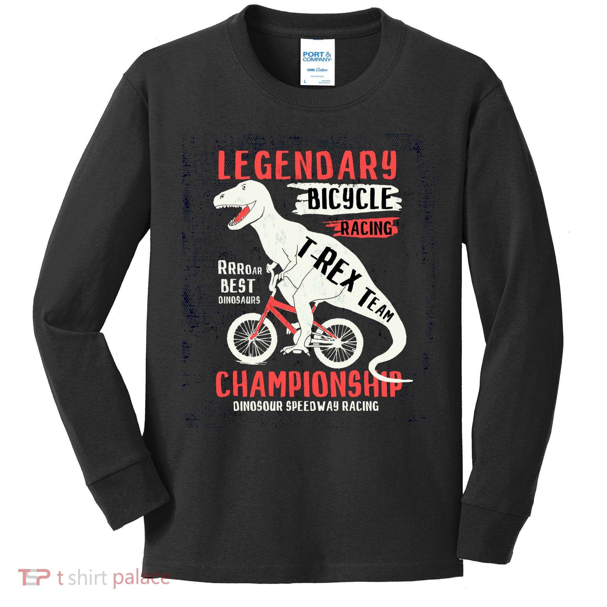 T-Rex Funny Bicycle Racing Kids Long Sleeve Shirt
