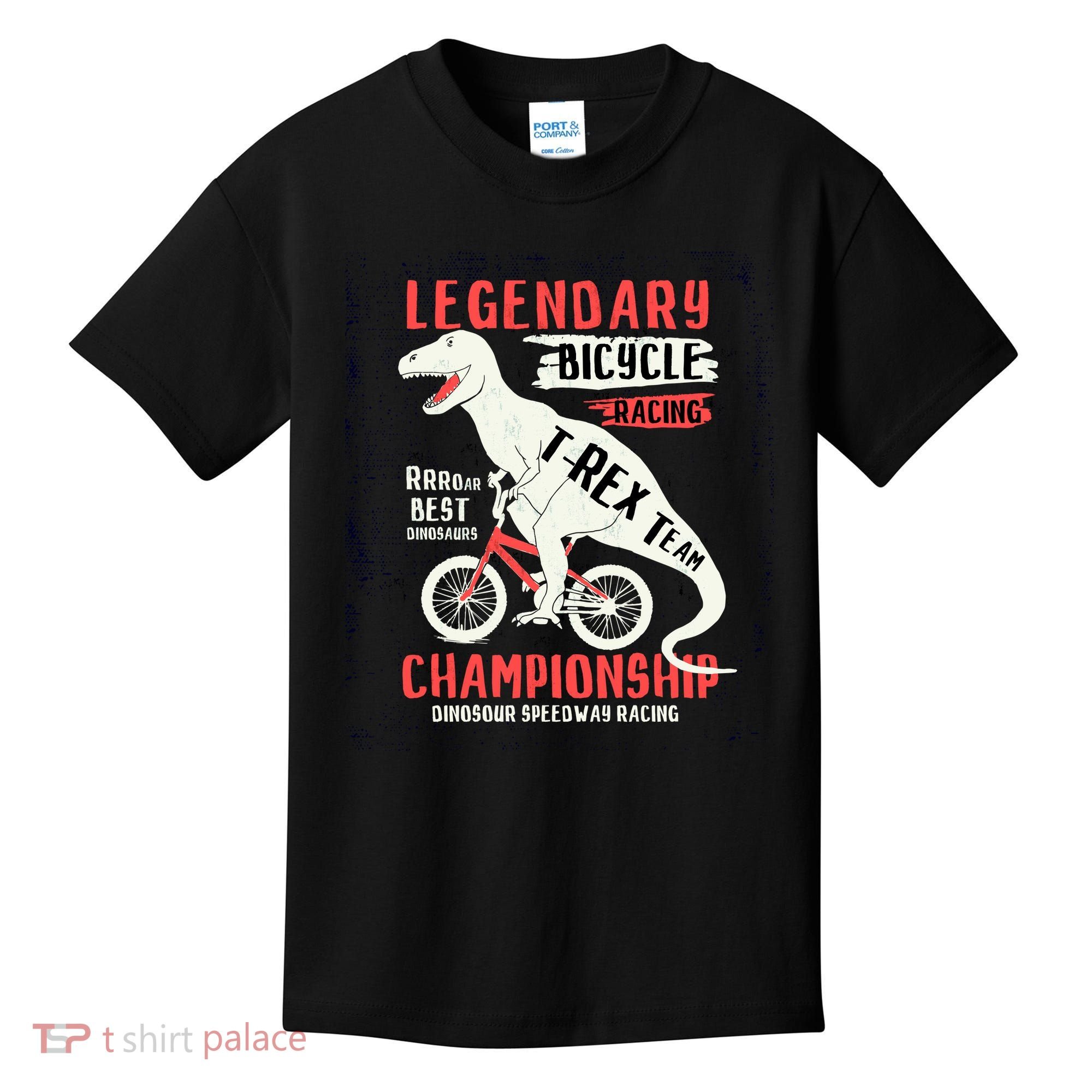 T-Rex Funny Bicycle Racing Kids T-Shirt