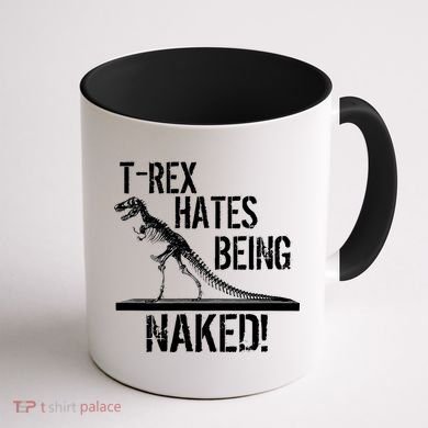 T-Rex Hates Being Naked Coffee Mug back