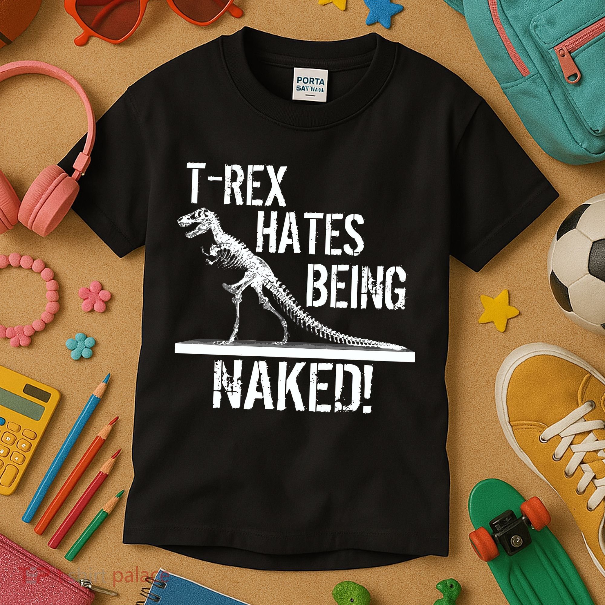 T-Rex Hates Being Naked Kids T-Shirt