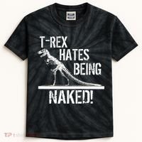 T-Rex Hates Being Naked Kids Tie-Dye T-Shirt thumb 0