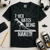 T-Rex Hates Being Naked Kids Tie-Dye T-Shirt thumb 2