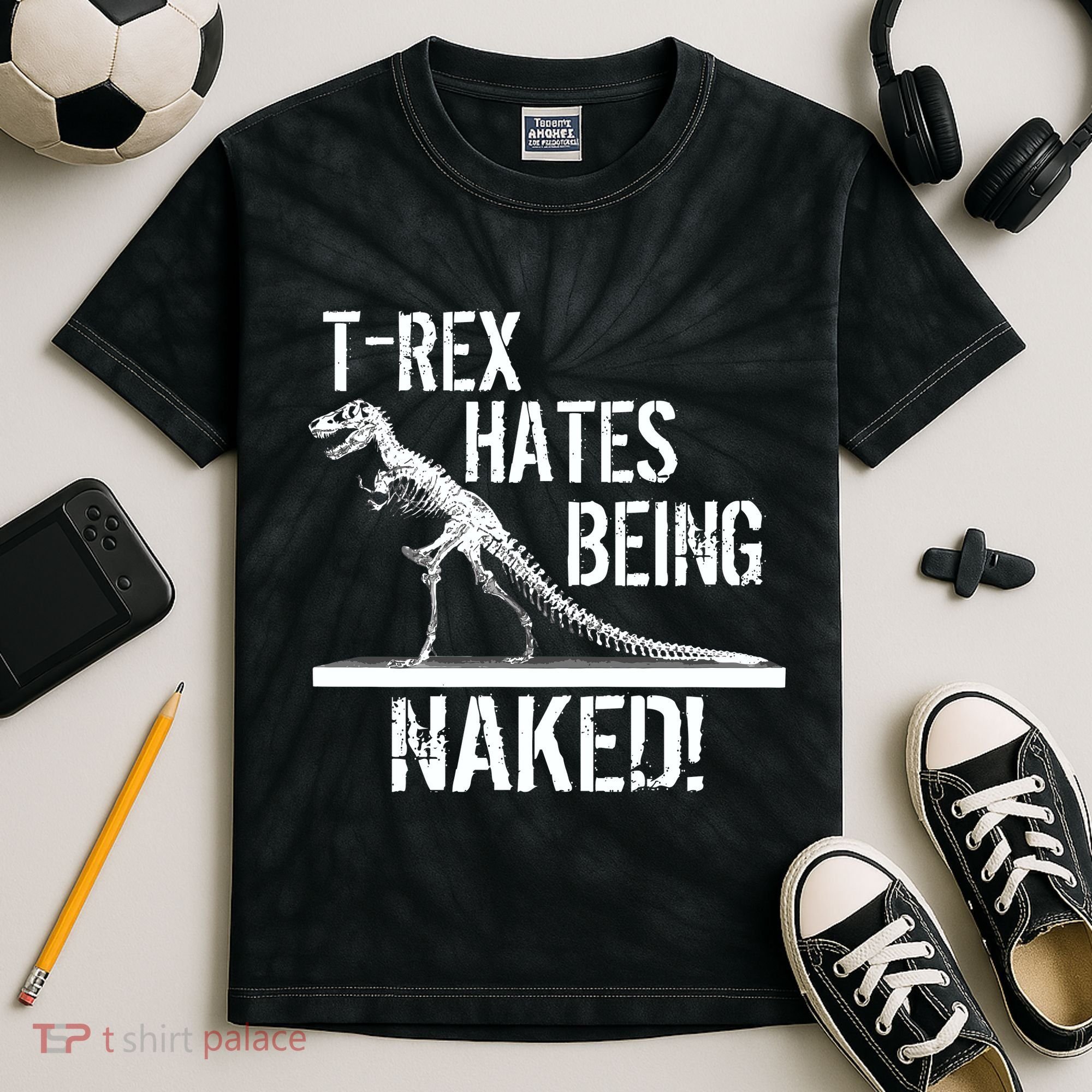 T-Rex Hates Being Naked Kids Tie-Dye T-Shirt
