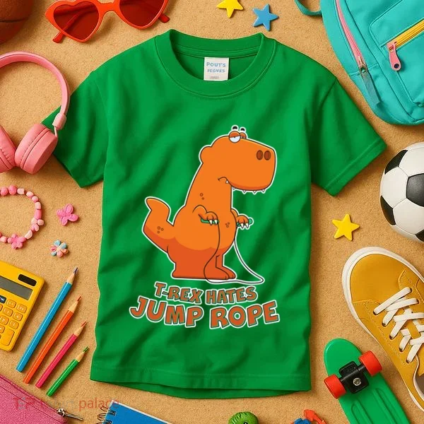 T-Rex Hates Jump Rope Kids T-Shirt