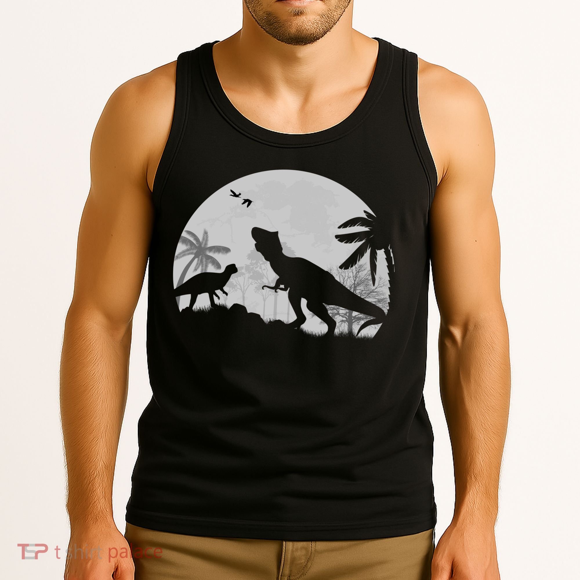 T-Rex In The Moon Tank Top