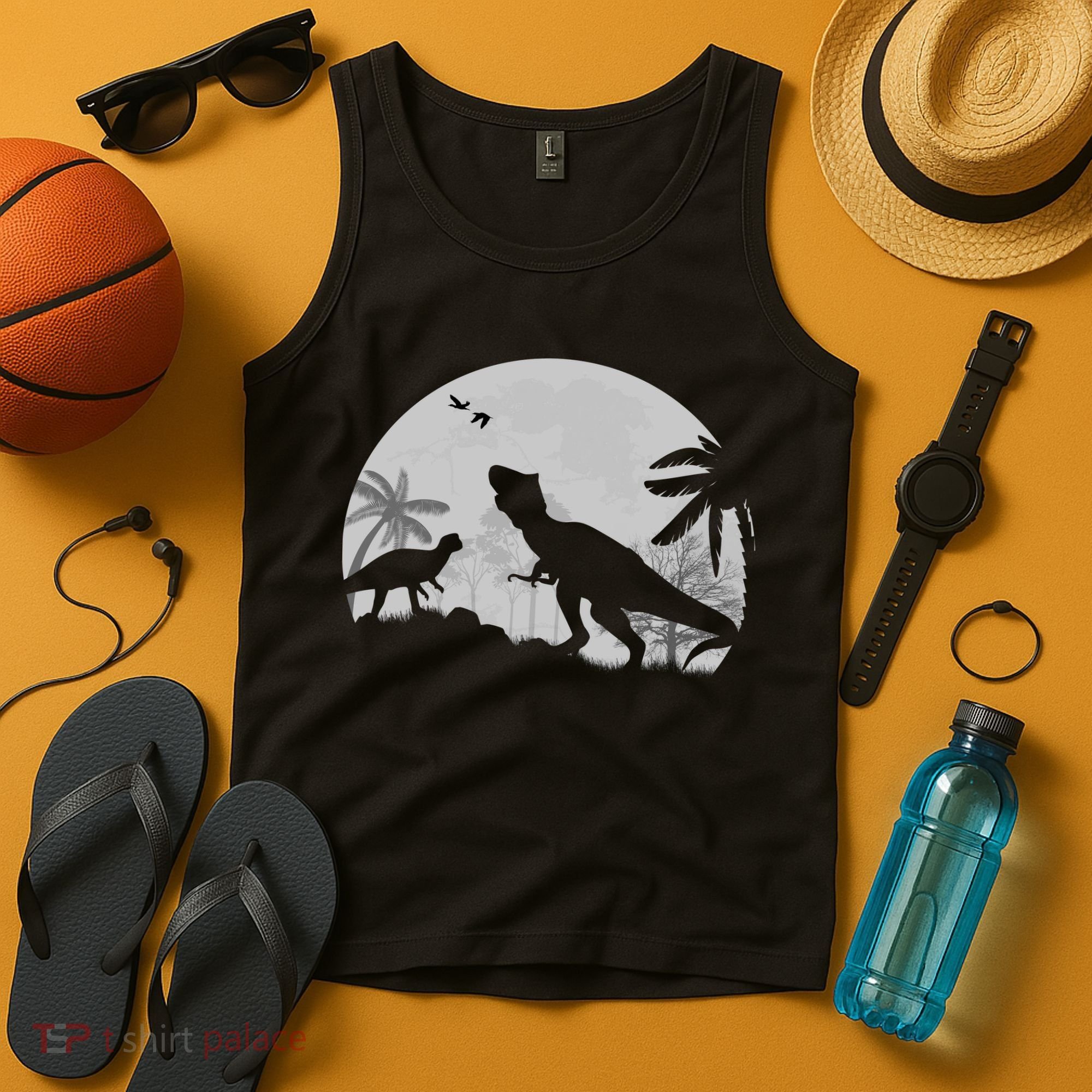 T-Rex In The Moon Tank Top