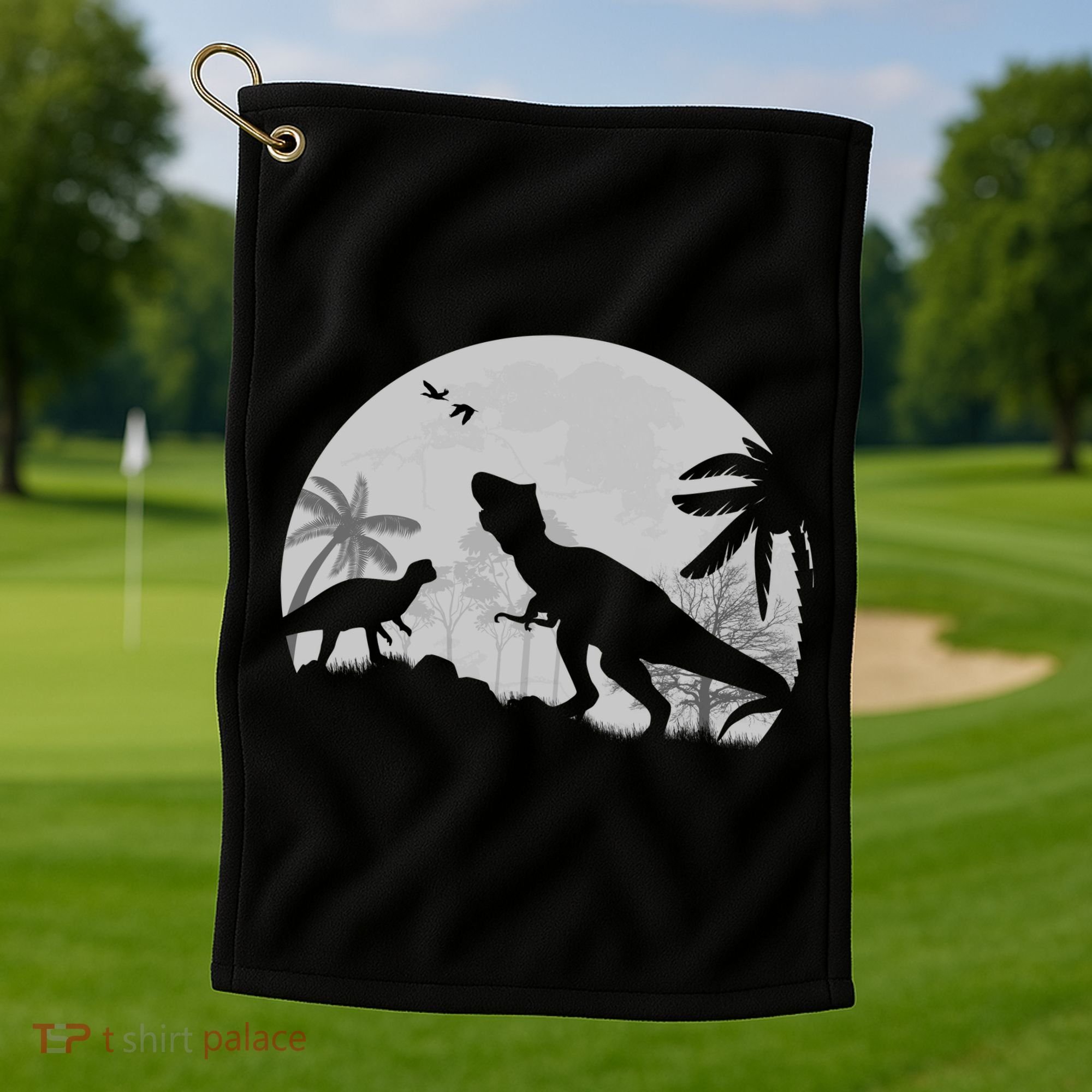 T-Rex In The Moon Golf Towel