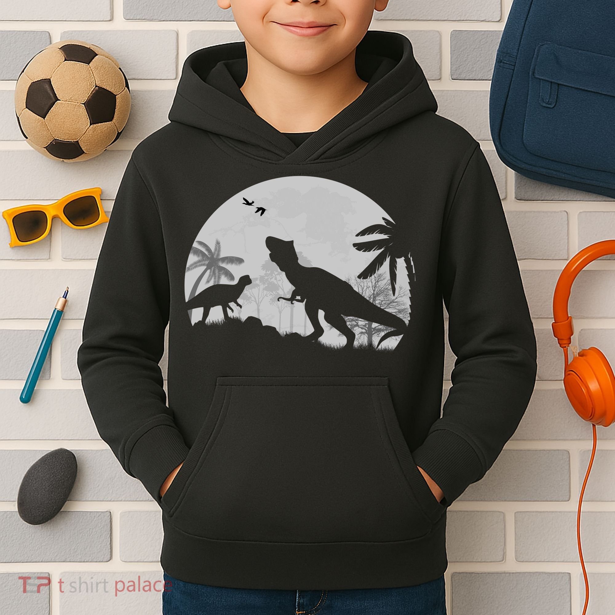 T-Rex In The Moon Kids Hoodie