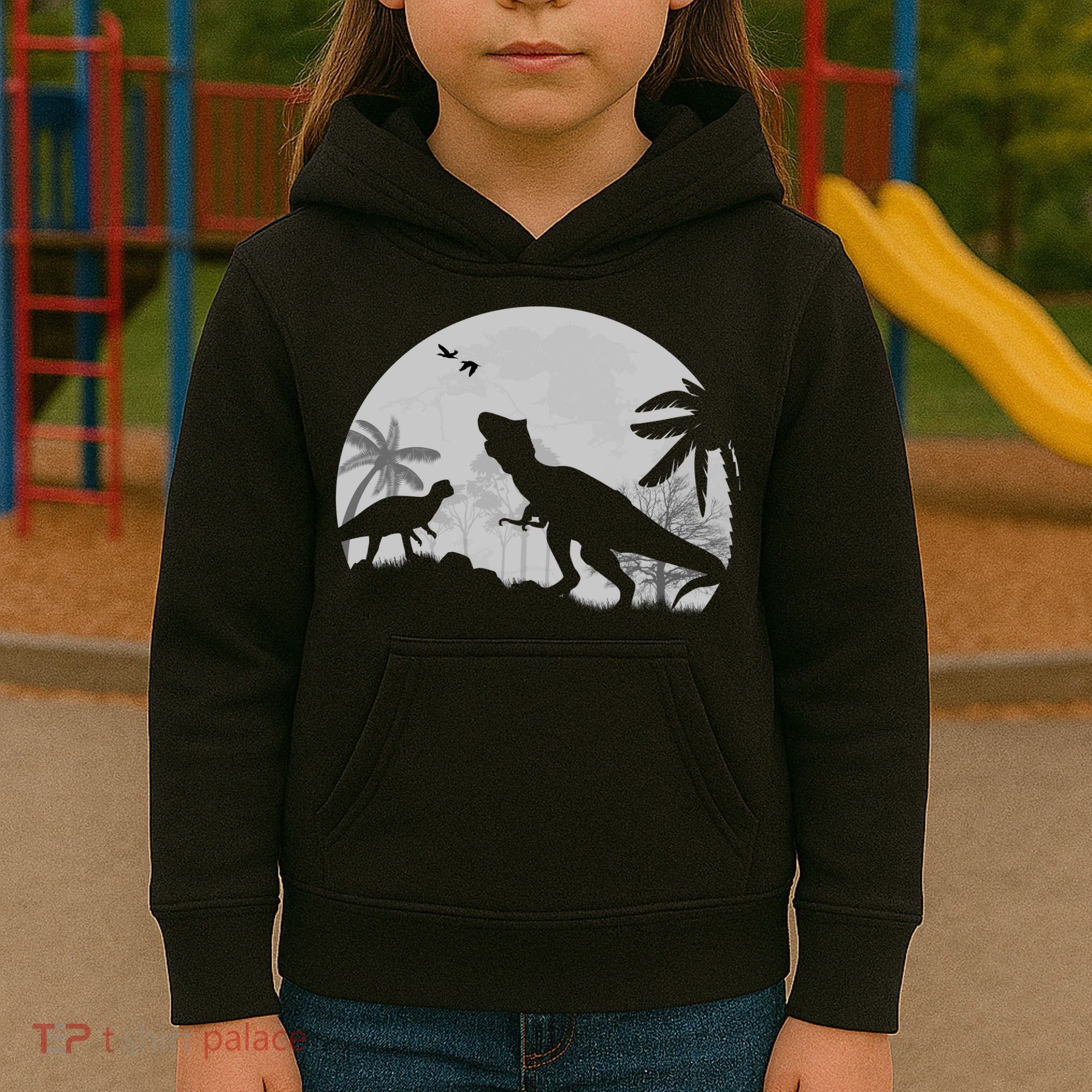 T-Rex In The Moon Kids Hoodie