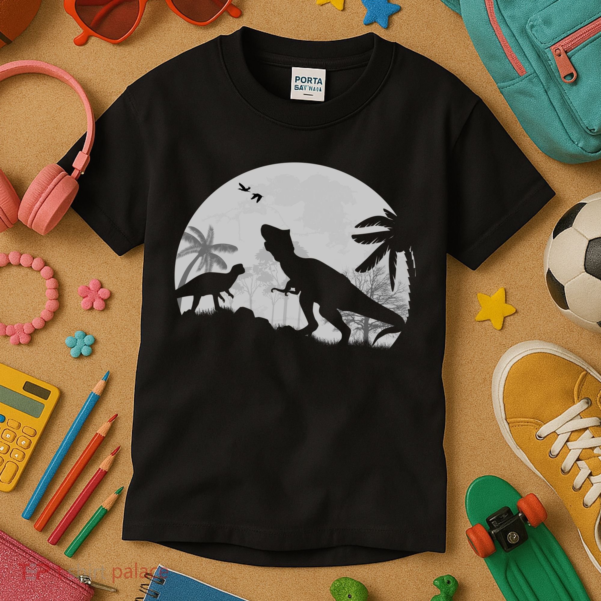 T-Rex In The Moon Kids T-Shirt