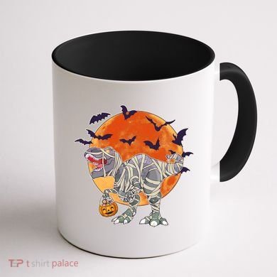 T-Rex Mummy Attack Spooky Halloween Coffee Mug back