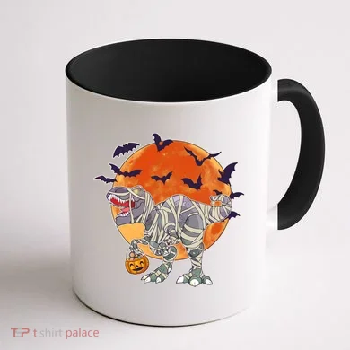 T-Rex Mummy Attack Spooky Halloween Coffee Mug back