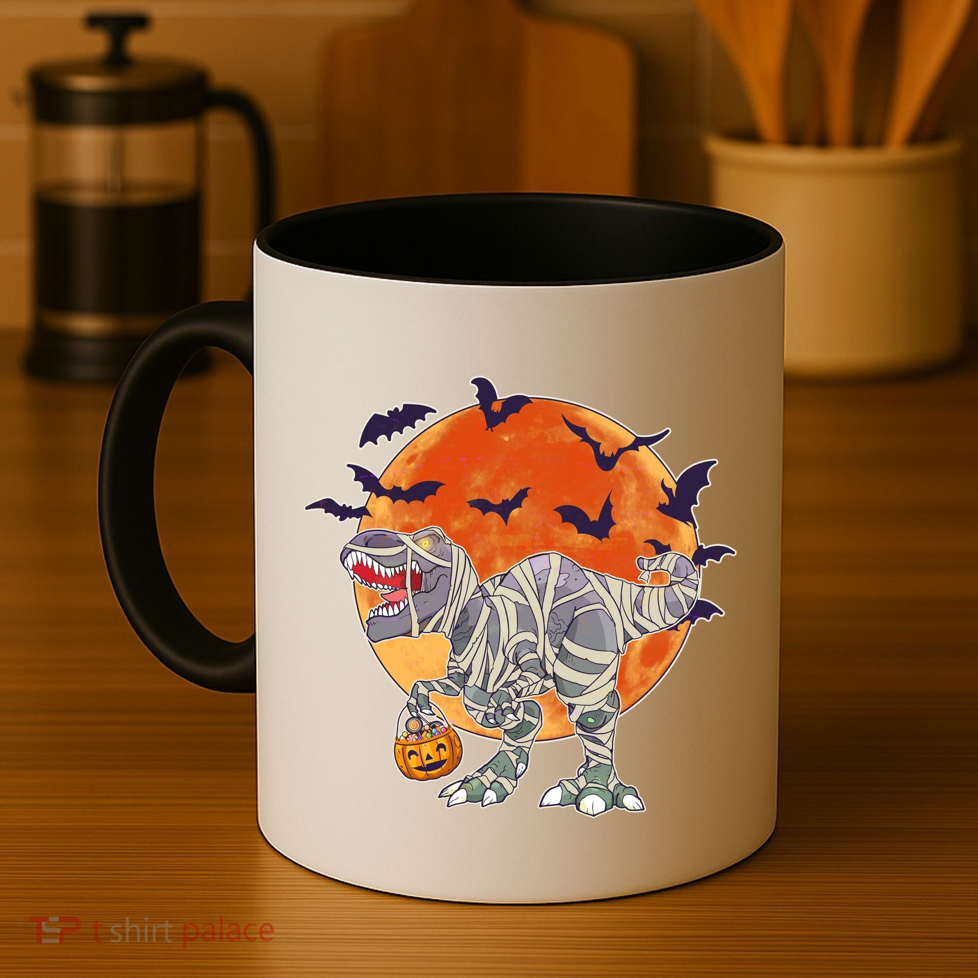 T-Rex Mummy Attack Spooky Halloween Coffee Mug