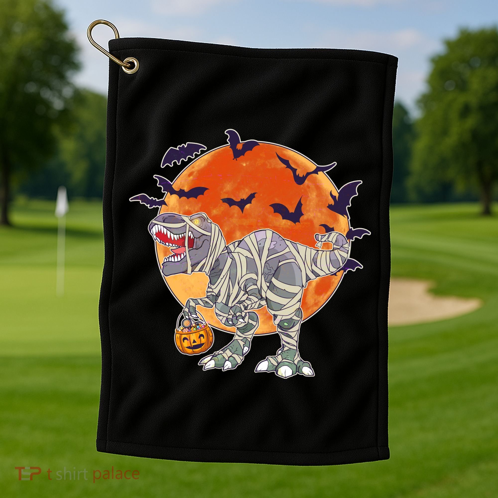 T-Rex Mummy Attack Spooky Halloween Golf Towel