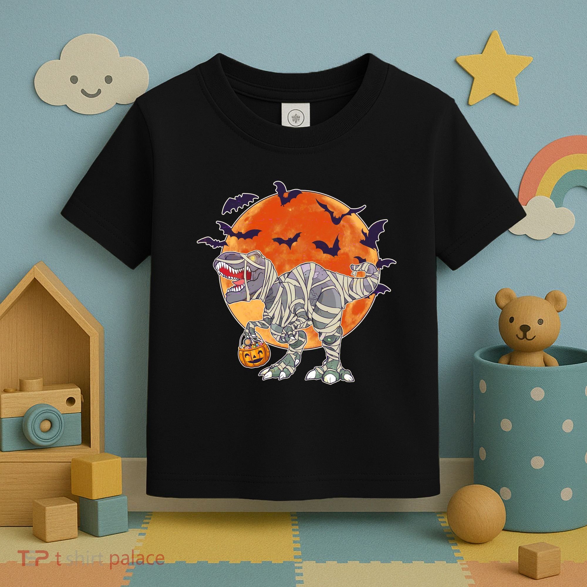 T-Rex Mummy Attack Spooky Halloween Toddler T-Shirt