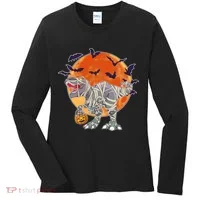 T-Rex Mummy Attack Spooky Halloween Women's Long Sleeve Shirt thumb 0