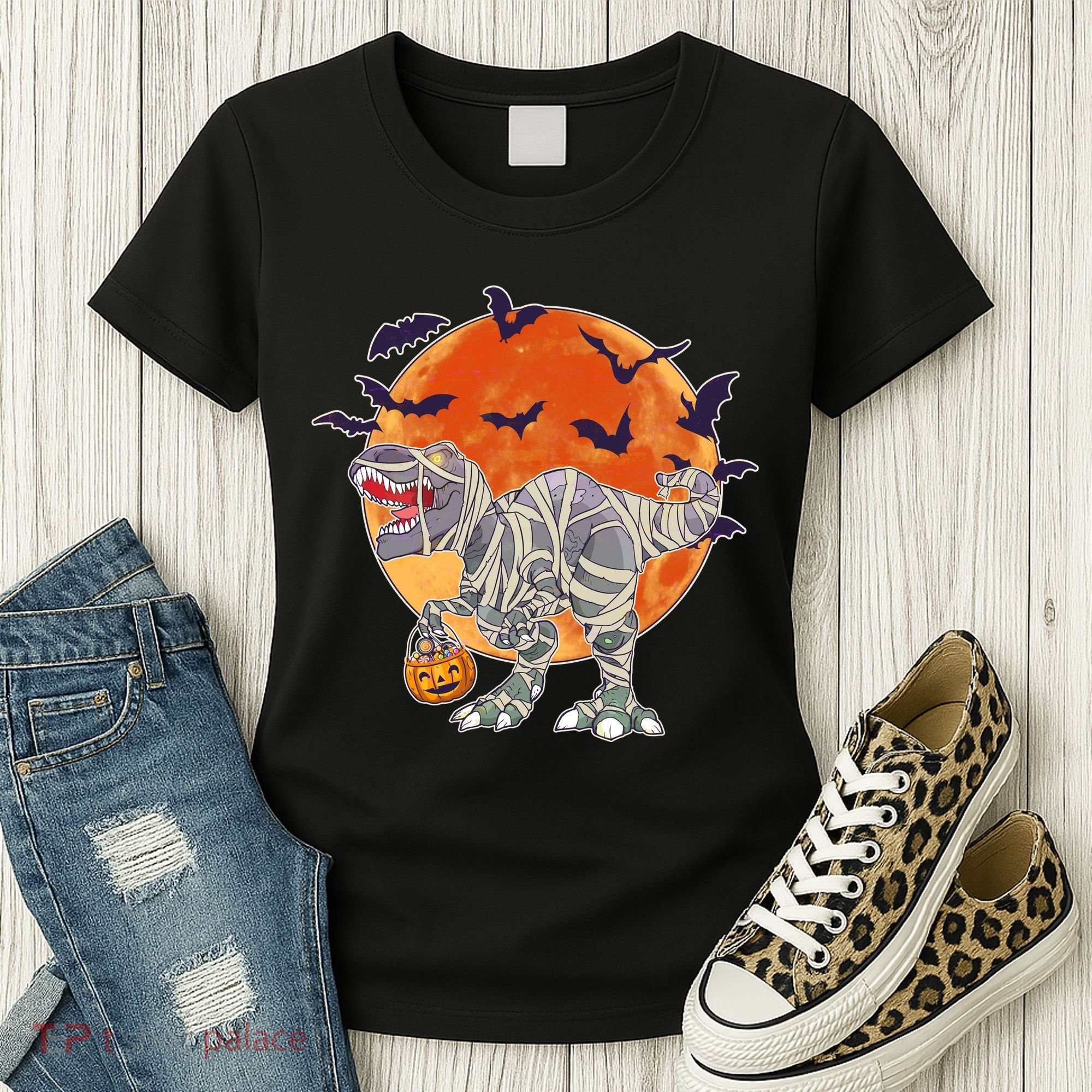 T-Rex Mummy Attack Spooky Halloween Women's T-Shirt