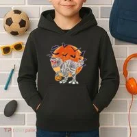 T-Rex Mummy Attack Spooky Halloween Kids Hoodie thumb 2