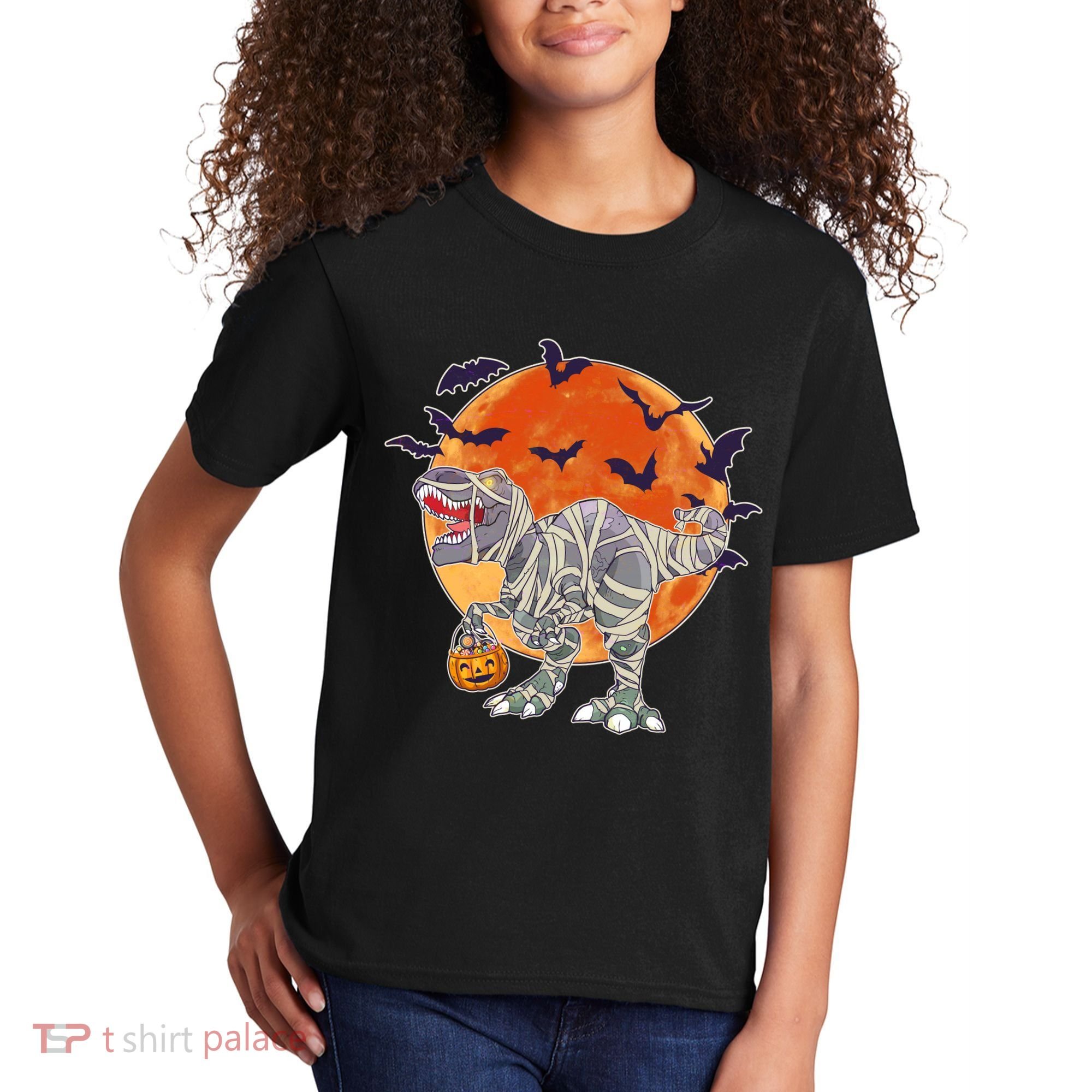 T-Rex Mummy Attack Spooky Halloween Kids T-Shirt