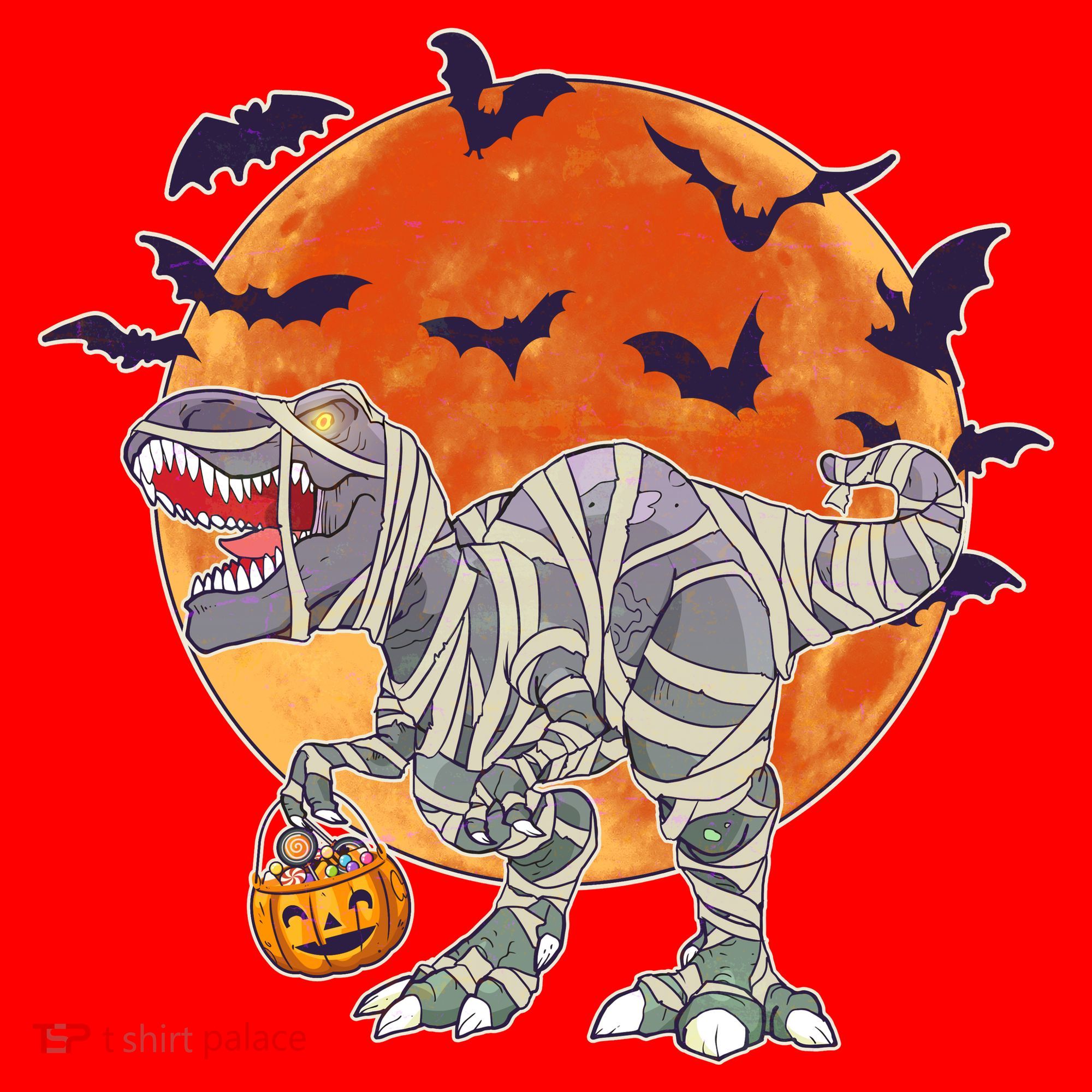 T-Rex Mummy Attack Spooky Halloween Santa Hat
