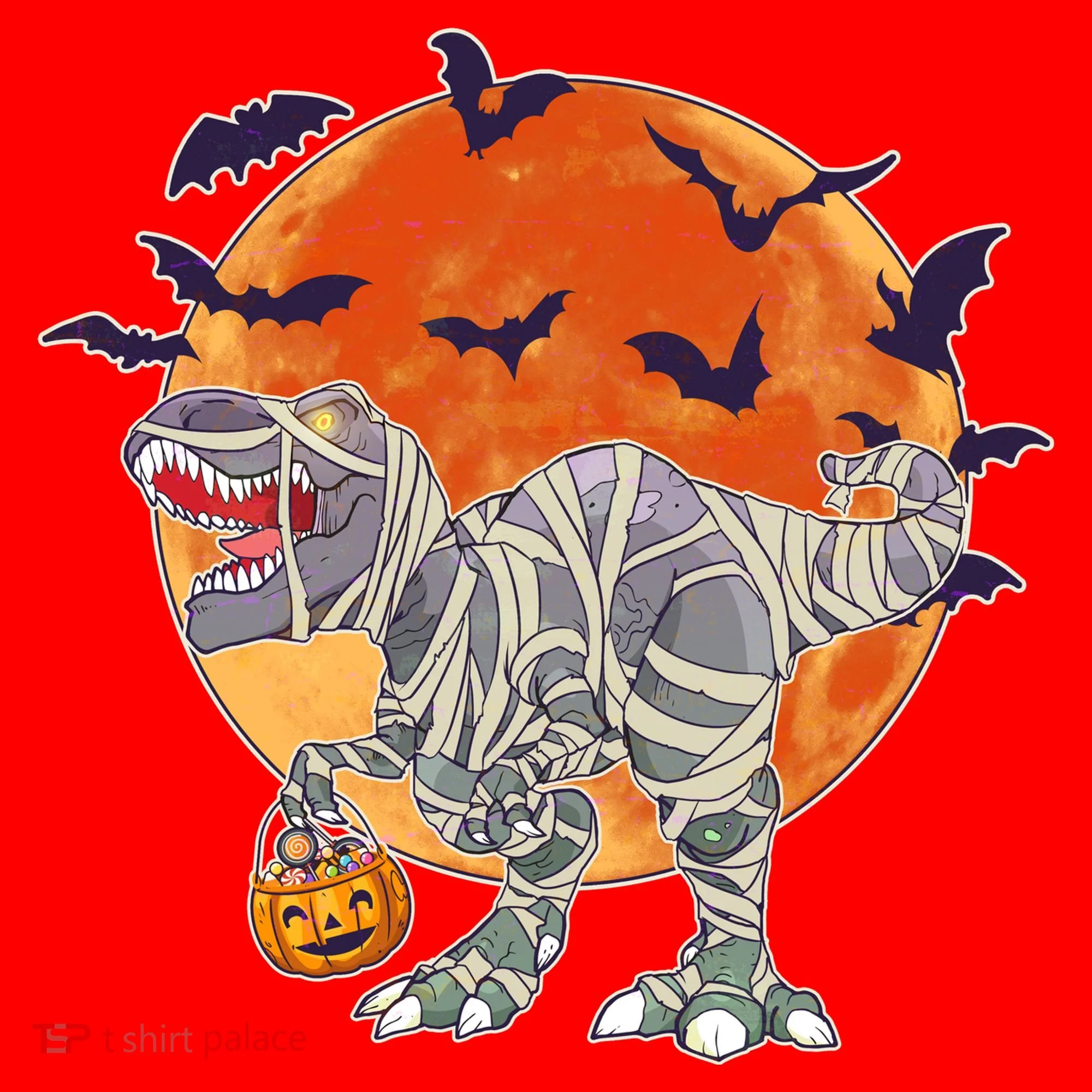 T-Rex Mummy Attack Spooky Halloween Santa Hat