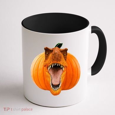 T-REX Pumpkin Face Coffee Mug back