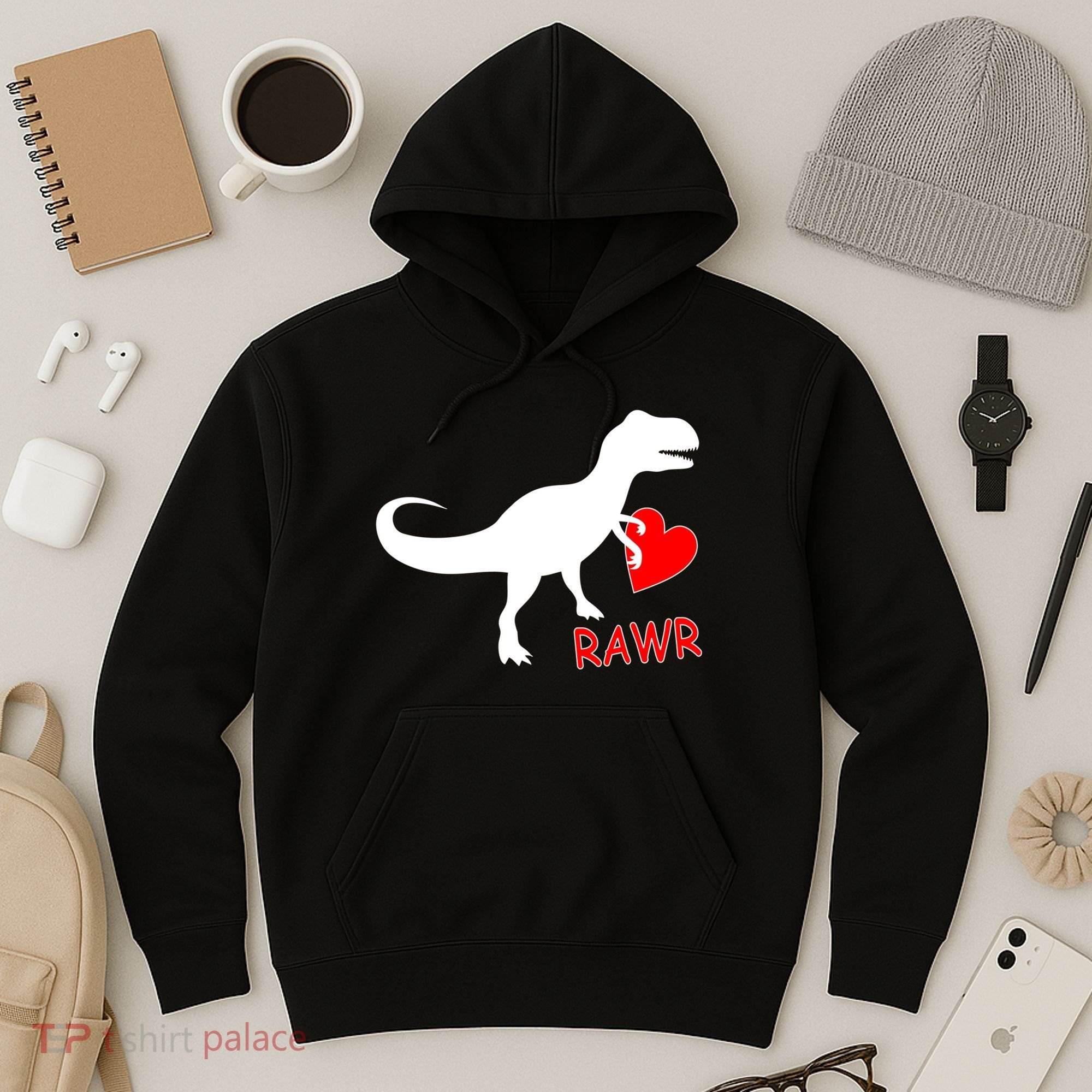 T-Rex Rawr Heart Dinosaur Valentine's Day Hoodie