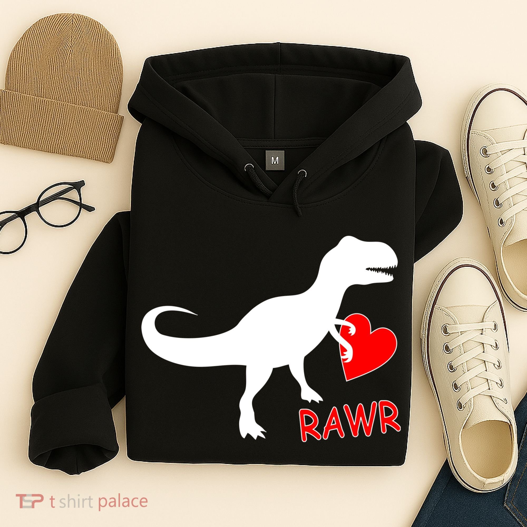 T-Rex Rawr Heart Dinosaur Valentine's Day Hoodie