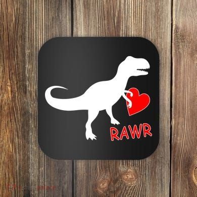 T-Rex Rawr Heart Dinosaur Valentine's Day Coaster
