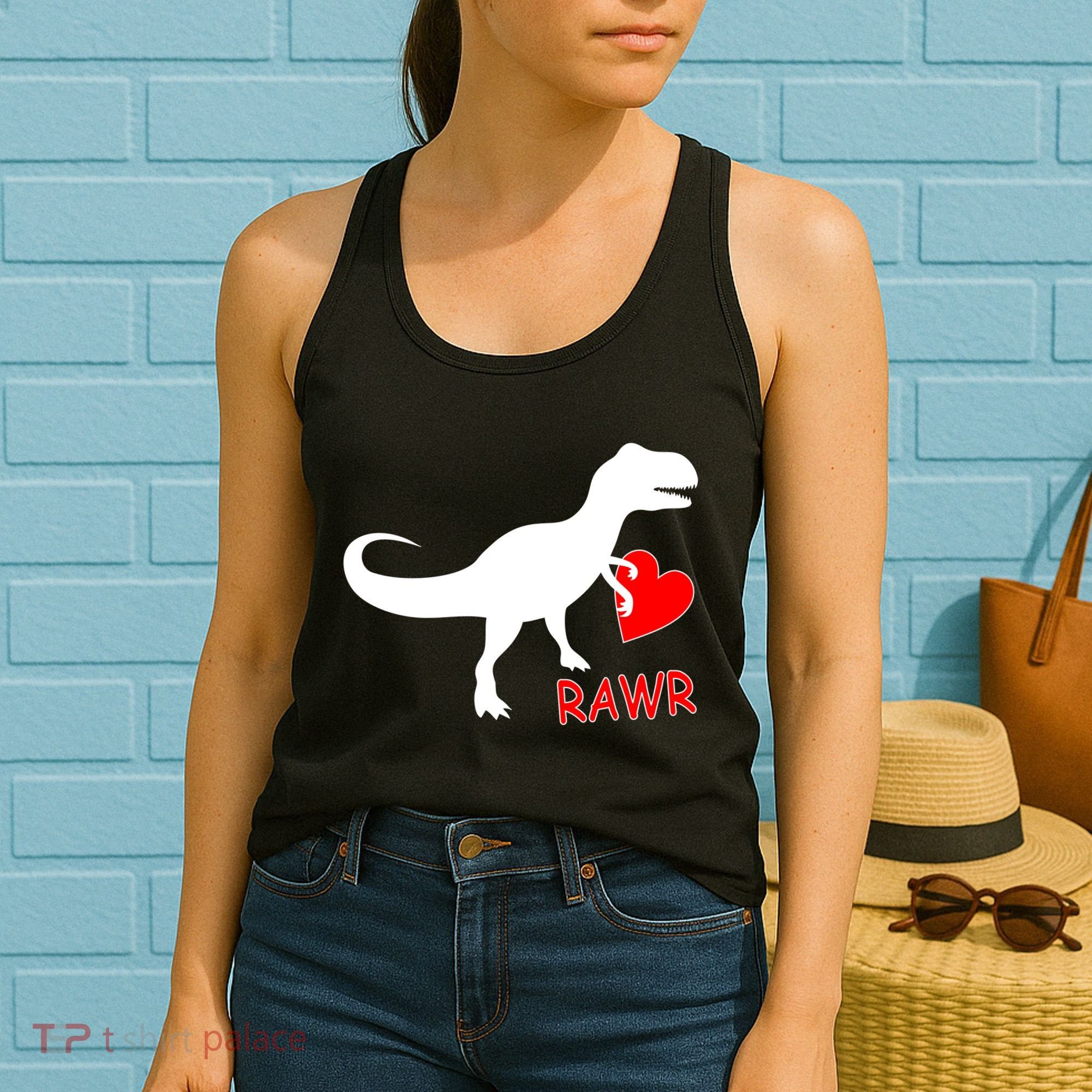 T-Rex Rawr Heart Dinosaur Valentine's Day Women's Tank Top