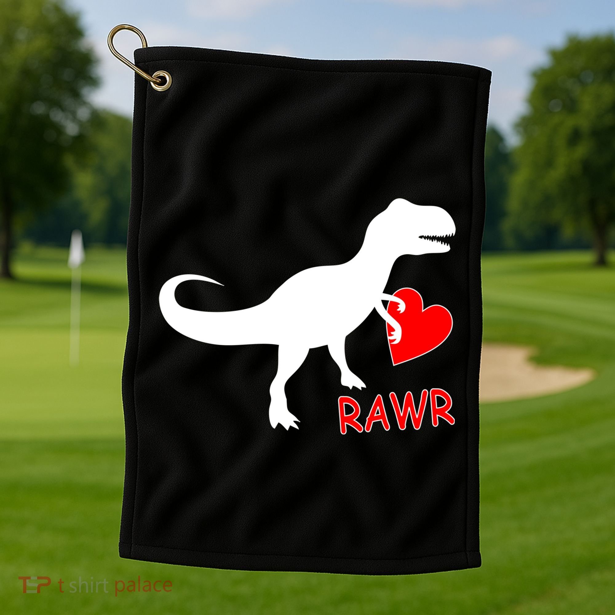 T-Rex Rawr Heart Dinosaur Valentine's Day Golf Towel