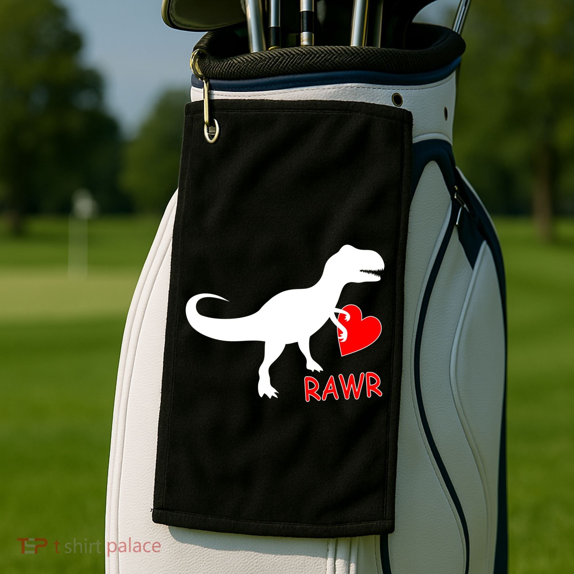 T-Rex Rawr Heart Dinosaur Valentine's Day Golf Towel