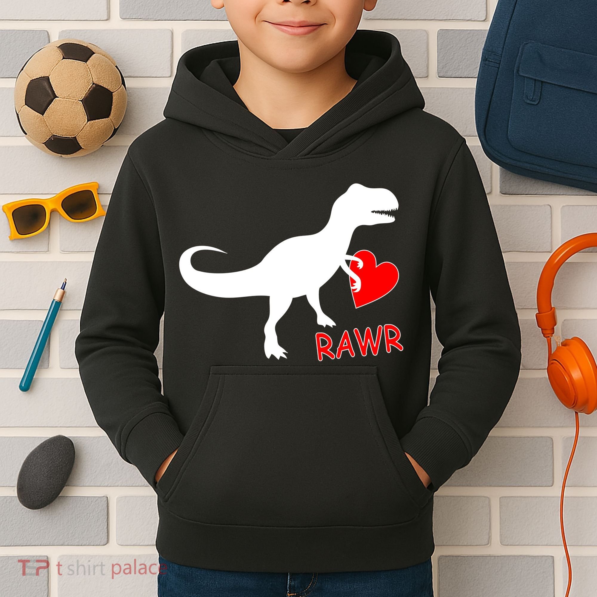 T-Rex Rawr Heart Dinosaur Valentine's Day Kids Hoodie