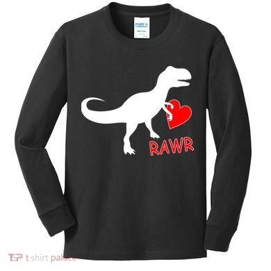 T-Rex Rawr Heart Dinosaur Valentine's Day Kids Long Sleeve Shirt