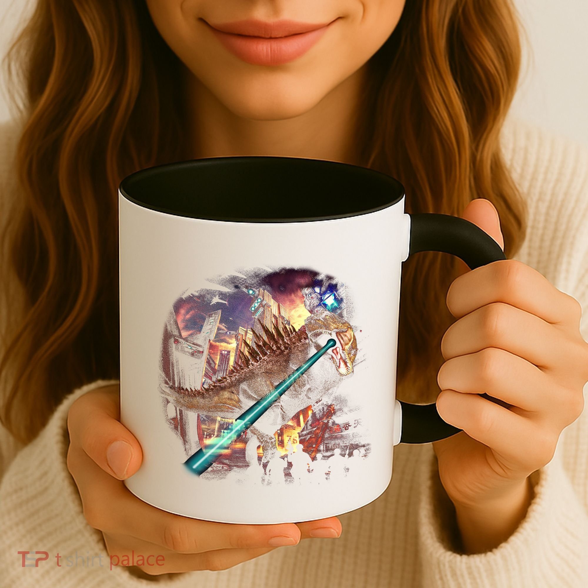 T-Rex Rexzilla Lazer Burning City Coffee Mug