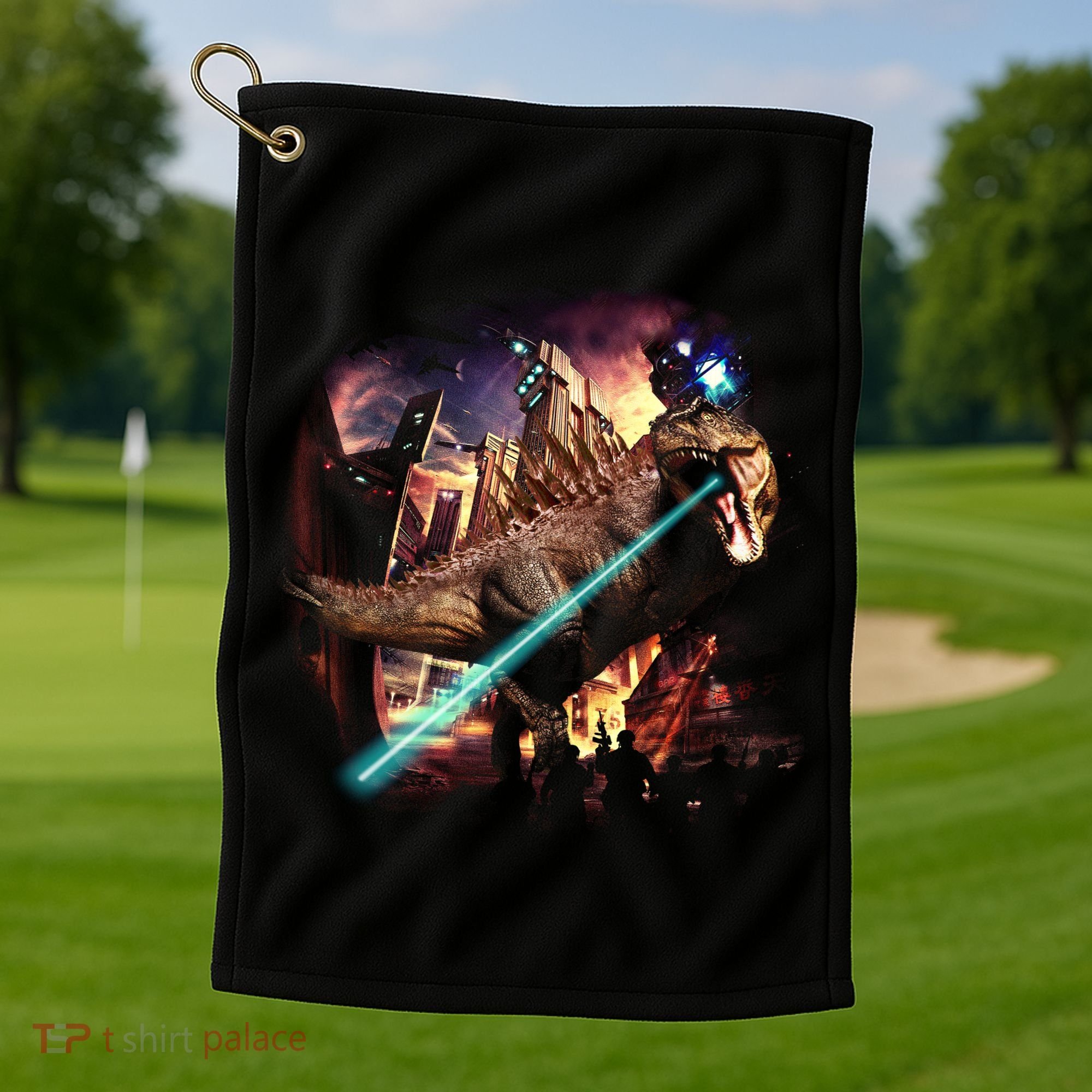 T-Rex Rexzilla Lazer Burning City Golf Towel