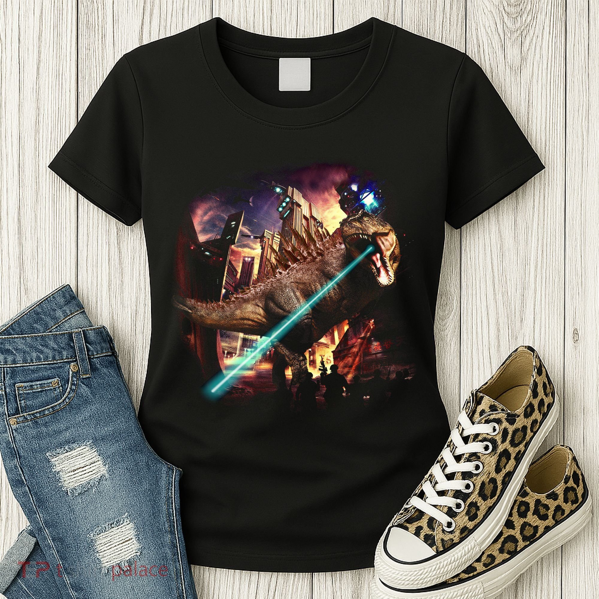 T-Rex Rexzilla Lazer Burning City Women's T-Shirt