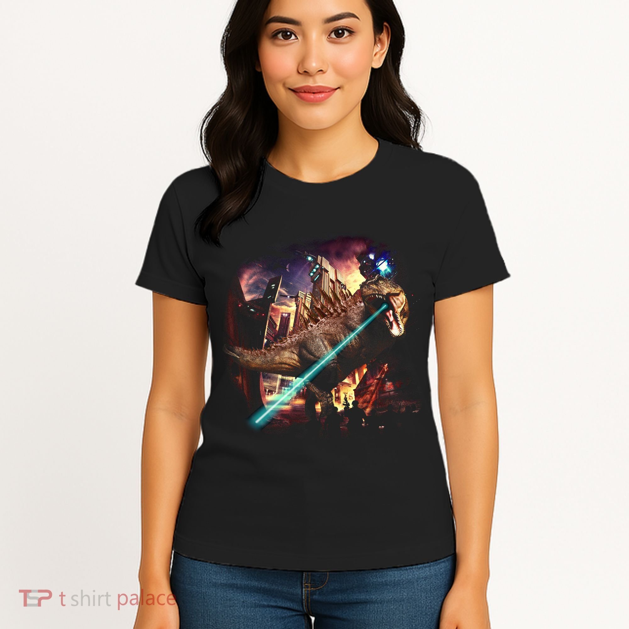 T-Rex Rexzilla Lazer Burning City Women's T-Shirt