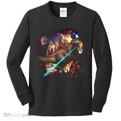 T-Rex Rexzilla Lazer Burning City Kids Long Sleeve Shirt