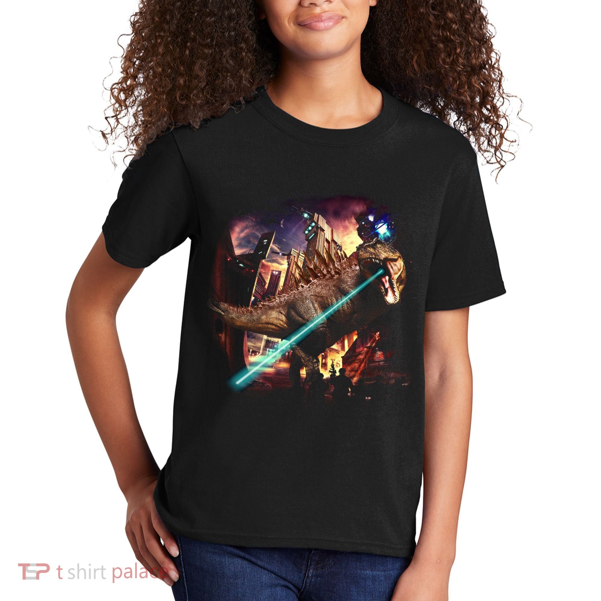 T-Rex Rexzilla Lazer Burning City Kids T-Shirt