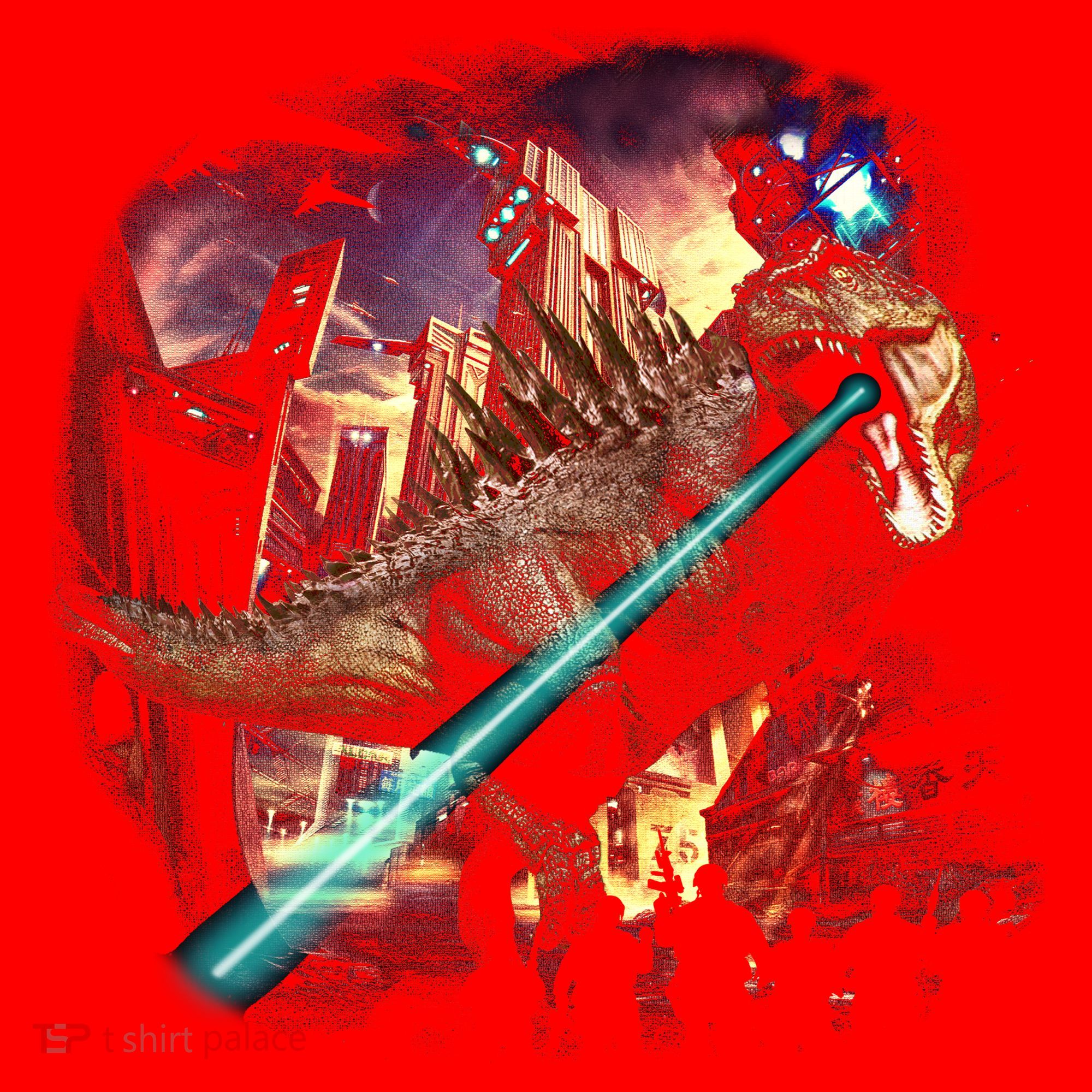 T-Rex Rexzilla Lazer Burning City Santa Hat