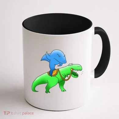 T-Rex Riding A Shark Coffee Mug back