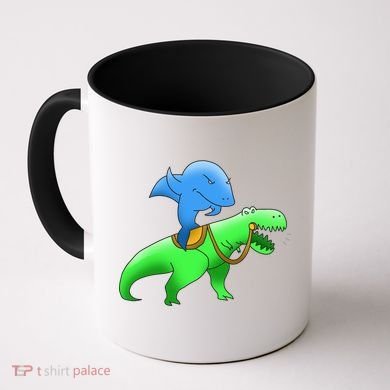 T-Rex Riding A Shark Coffee Mug