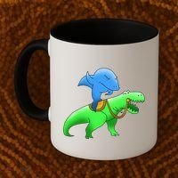 T-Rex Riding A Shark Coffee Mug thumb 2