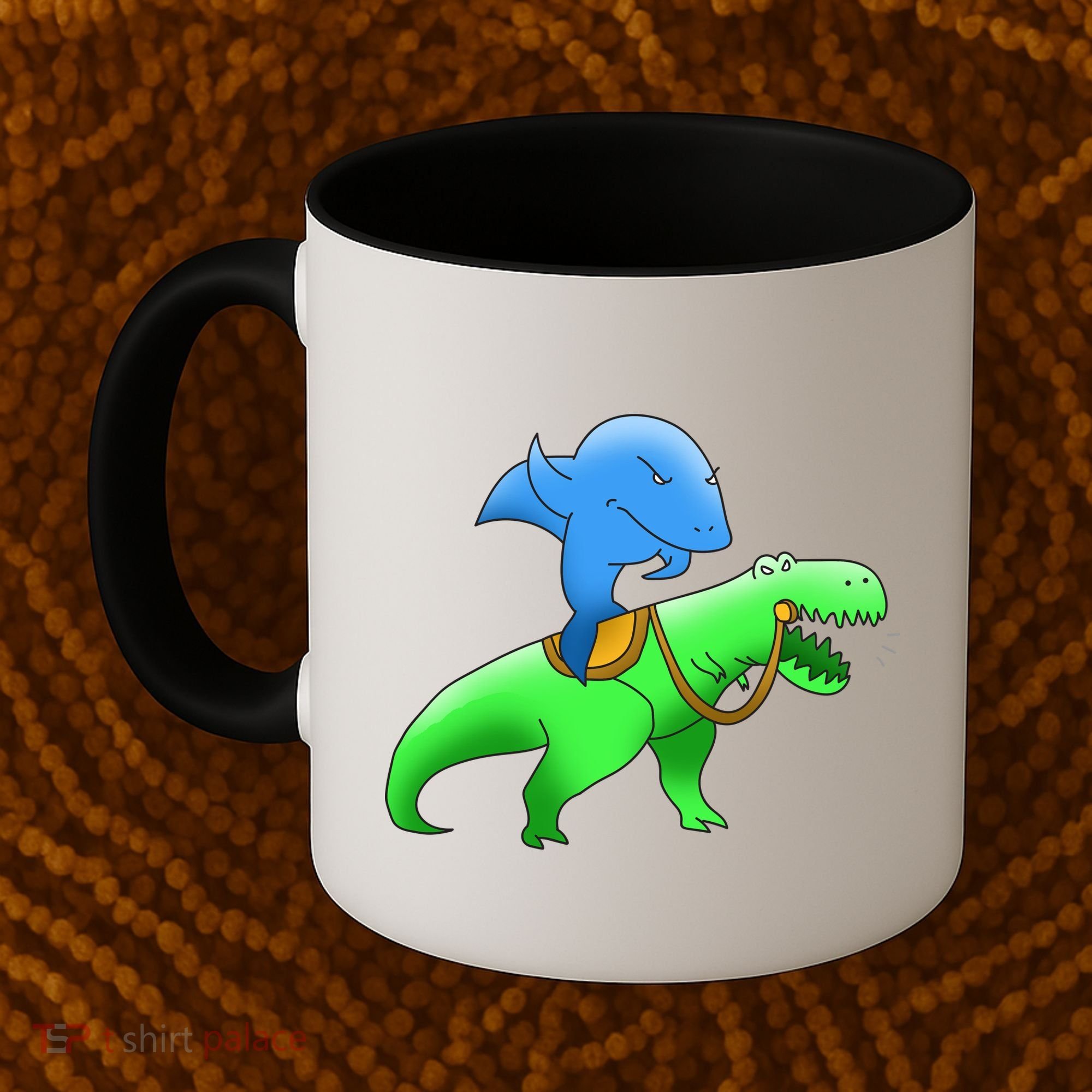T-Rex Riding A Shark Coffee Mug