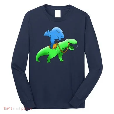 T-Rex Riding A Shark Long Sleeve Shirt