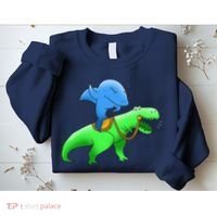 T-Rex Riding A Shark Sweatshirt thumb 2