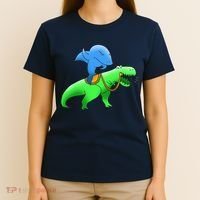 T-Rex Riding A Shark T-Shirt thumb 4