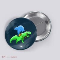 T-Rex Riding A Shark Button thumb 0