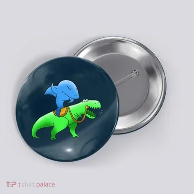T-Rex Riding A Shark Button